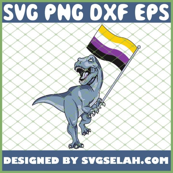 Nonbinary Flag Dinosaur Trex Demi Pride Lgbt Agender Pronoun SVG PNG DXF EPS 1