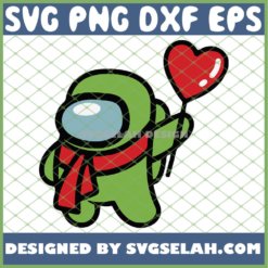 Green Among Us Holding Balloon Heart 2021 Valentine SVG PNG DXF EPS 1