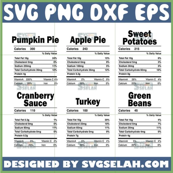 thanksgiving food nutrition facts svg bundle