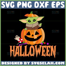 baby yoda and pumpkin halloween svg